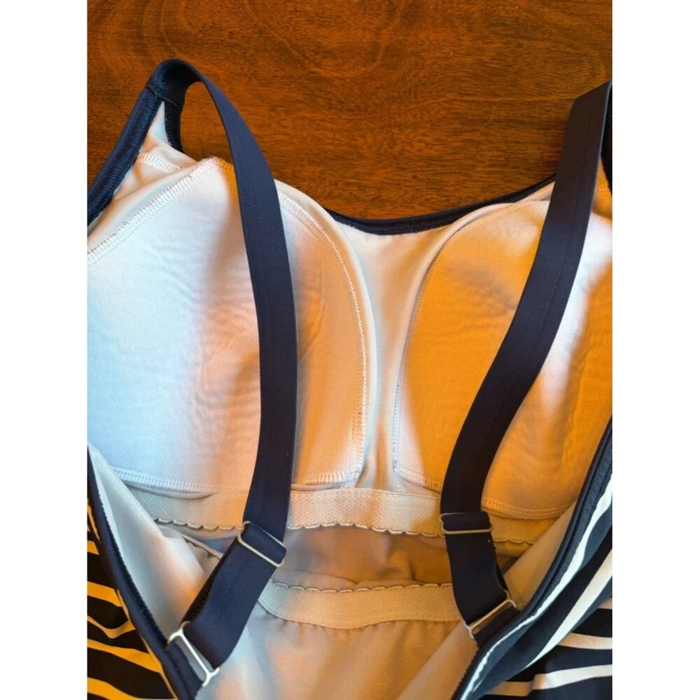 Lands End Darkest Navy Stripe Soft Cup Bra Tankini Top - Size 14